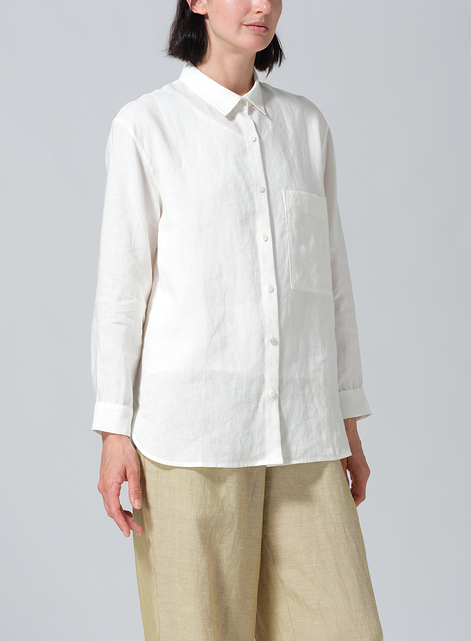 Linen Basic Button Front Long Sleeve Shirt