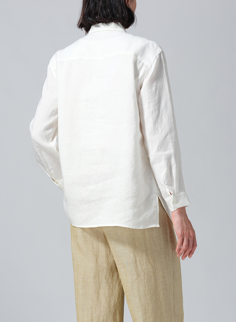 Linen Basic Button Front Long Sleeve Shirt