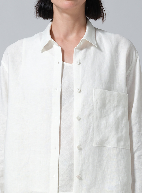 Linen Basic Button Front Long Sleeve Shirt