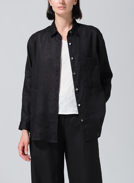 Linen Basic Button Front Long Sleeve Shirt