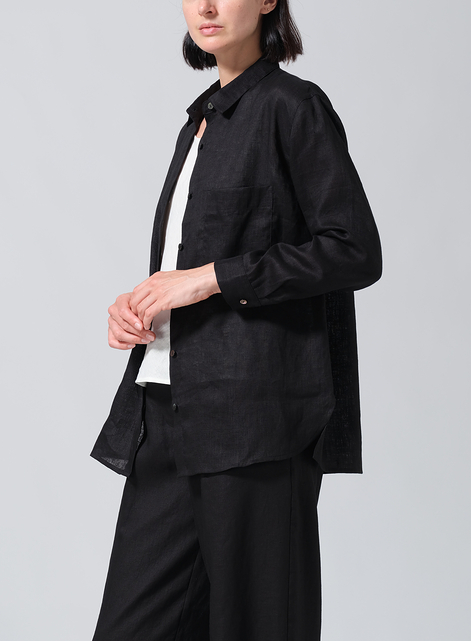 Linen Basic Button Front Long Sleeve Shirt