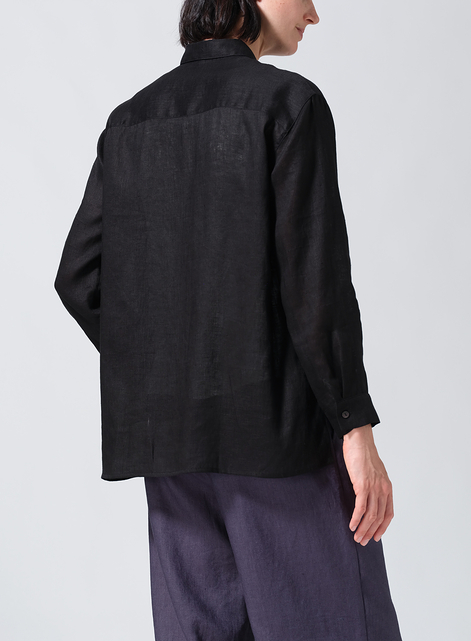 Linen Basic Button Front Long Sleeve Shirt