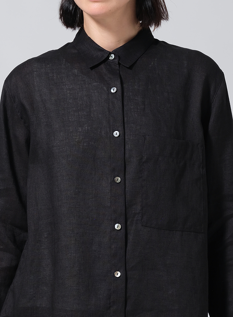 Linen Basic Button Front Long Sleeve Shirt