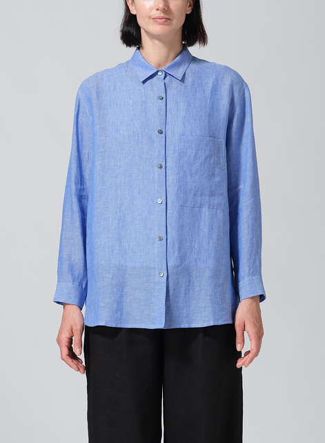 Linen Basic Button Front Long Sleeve Shirt