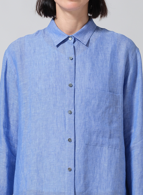 Linen Basic Button Front Long Sleeve Shirt