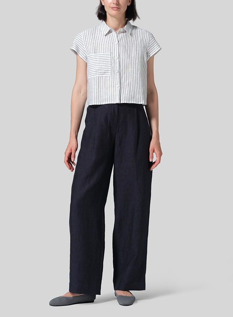 Linen Cap Sleeves Shirt