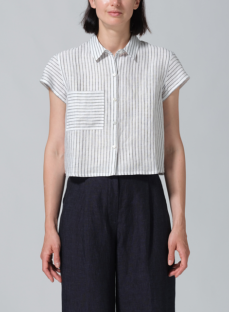 Linen Cap Sleeves Shirt