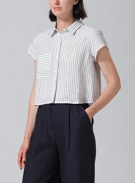 Linen Cap Sleeves Shirt