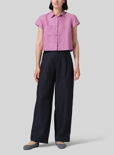 Linen Cap Sleeves Shirt
