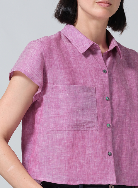 Linen Cap Sleeves Shirt