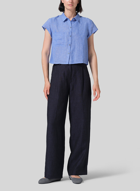 Linen Cap Sleeves Shirt
