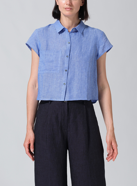 Linen Cap Sleeves Shirt