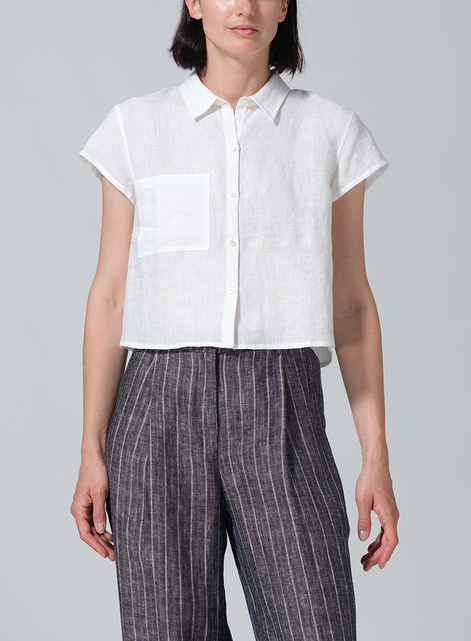 Linen Cap Sleeves Shirt