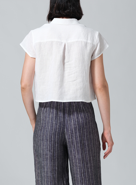 Linen Cap Sleeves Shirt