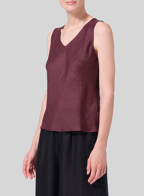 Linen V-Neck Sleeveless Bias Cut Tank
