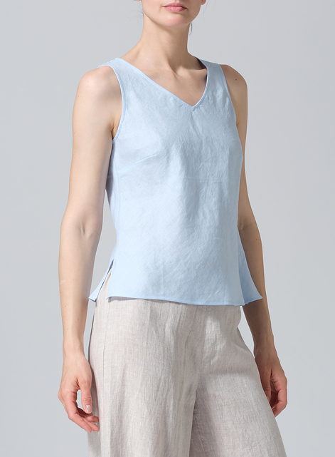 Linen V-Neck Sleeveless Bias Cut Tank