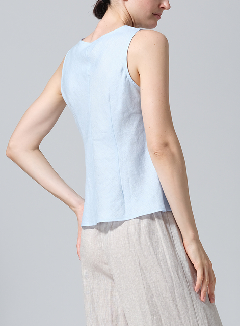 Linen V-Neck Sleeveless Bias Cut Tank