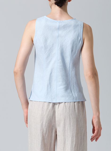 Linen V-Neck Sleeveless Bias Cut Tank