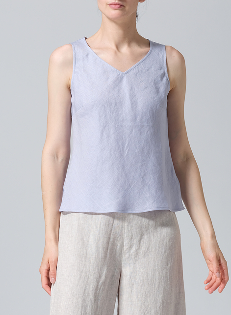 Linen V-Neck Sleeveless Bias Cut Tank