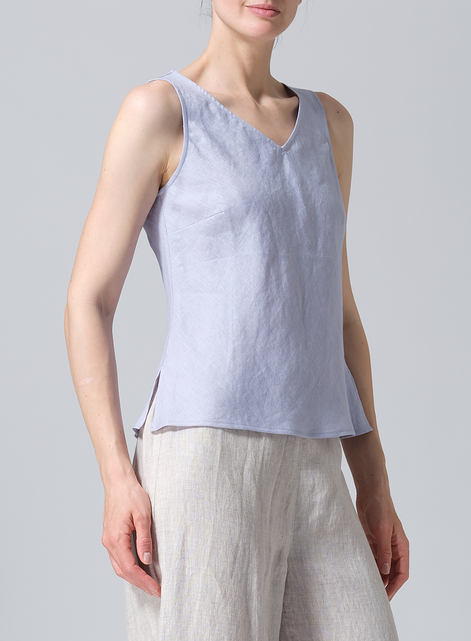 Linen V-Neck Sleeveless Bias Cut Tank