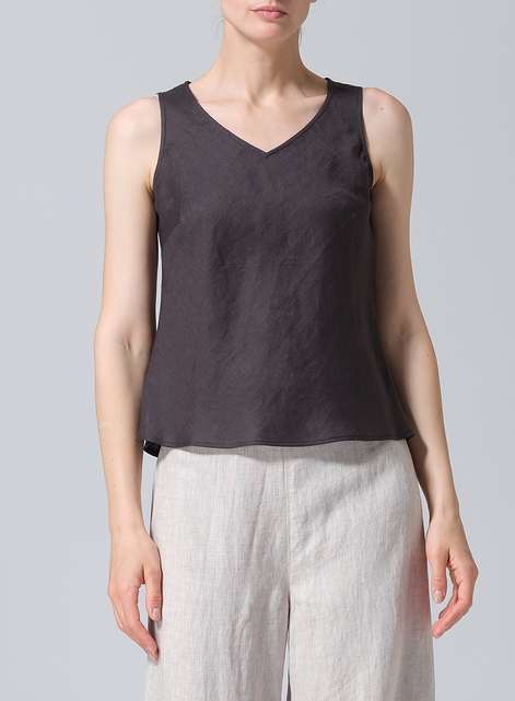 Linen V-Neck Sleeveless Bias Cut Tank