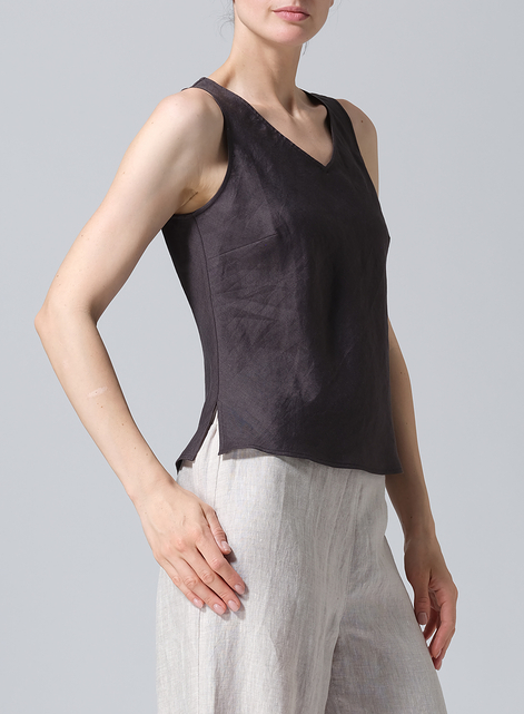 Linen V-Neck Sleeveless Bias Cut Tank