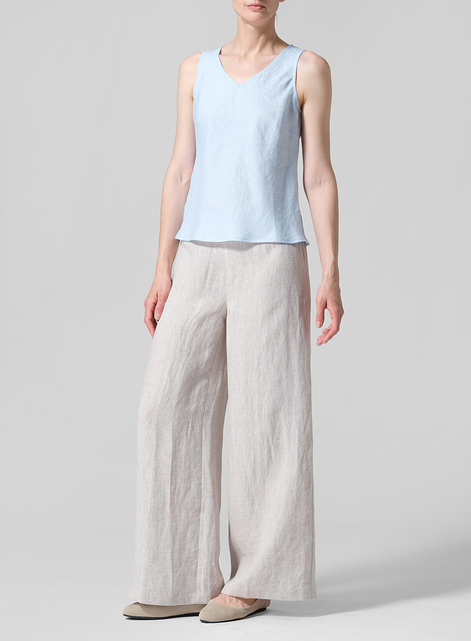 Linen V-Neck Sleeveless Bias Cut Tank