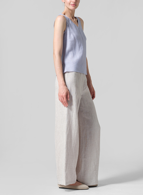 Linen V-Neck Sleeveless Bias Cut Tank