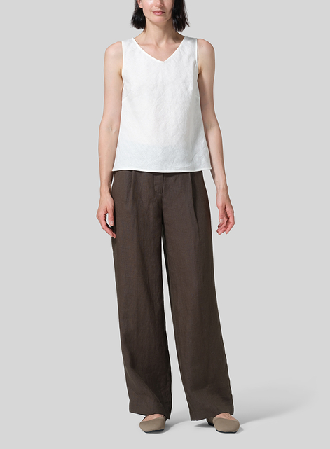 Linen V-Neck Sleeveless Bias Cut Tank