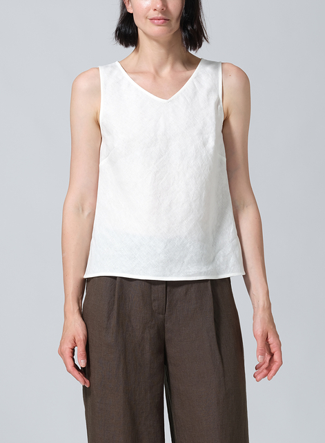 Linen V-Neck Sleeveless Bias Cut Tank