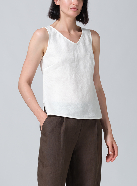Linen V-Neck Sleeveless Bias Cut Tank