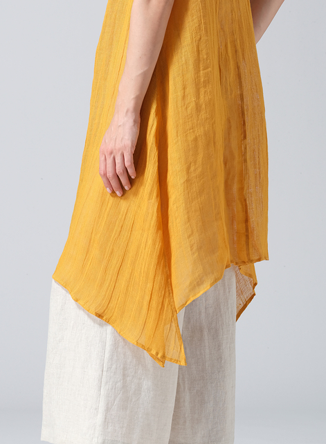 Woven Linen Sleeveless A-shaped Long Blouse