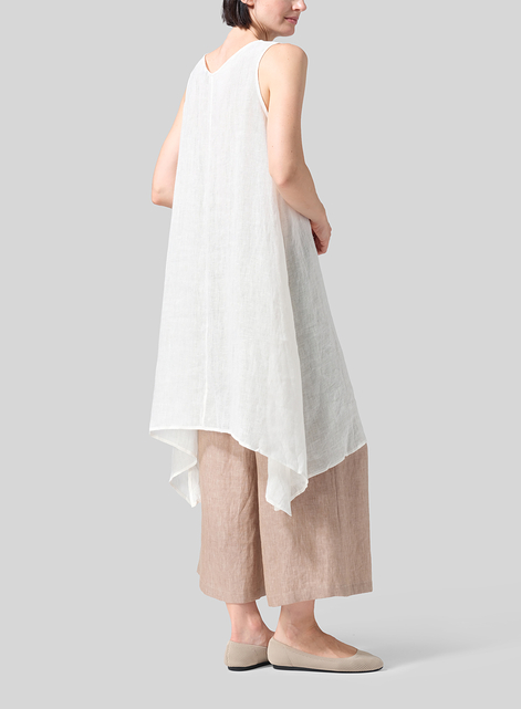 Woven Linen Sleeveless A-shaped Long Blouse