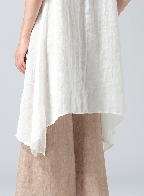 Woven Linen Sleeveless A-shaped Long Blouse