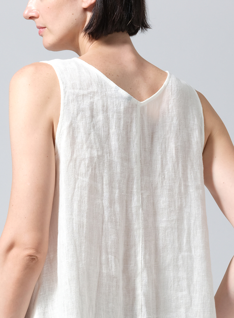 Woven Linen Sleeveless A-shaped Long Blouse
