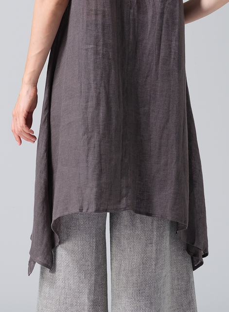 Woven Linen Sleeveless A-shaped Long Blouse