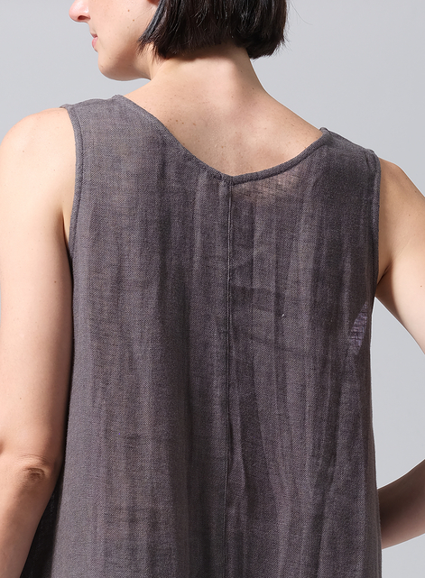 Woven Linen Sleeveless A-shaped Long Blouse