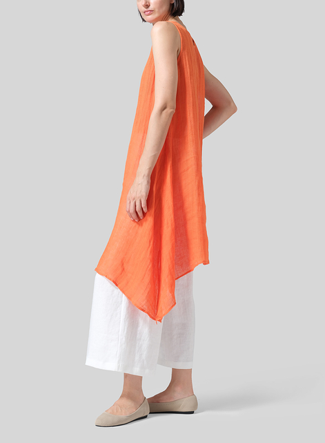 Woven Linen Sleeveless A-shaped Long Blouse