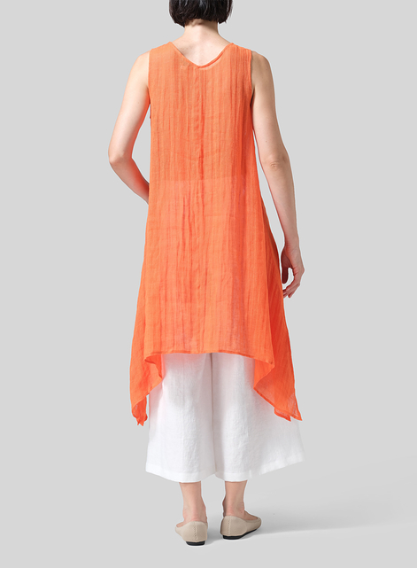 Woven Linen Sleeveless A-shaped Long Blouse