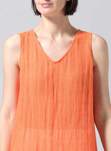 Woven Linen Sleeveless A-shaped Long Blouse