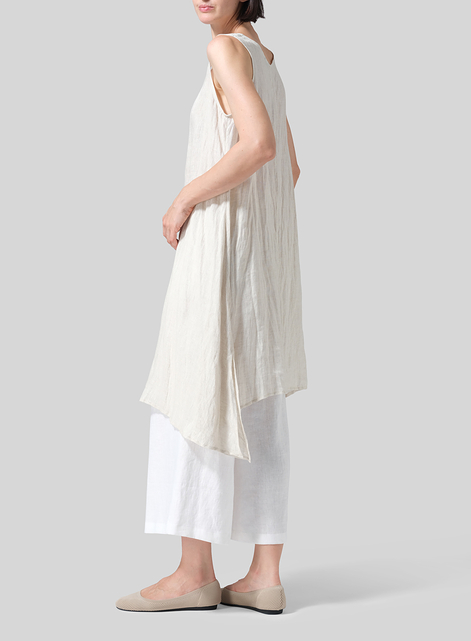 Woven Linen Sleeveless A-shaped Long Blouse