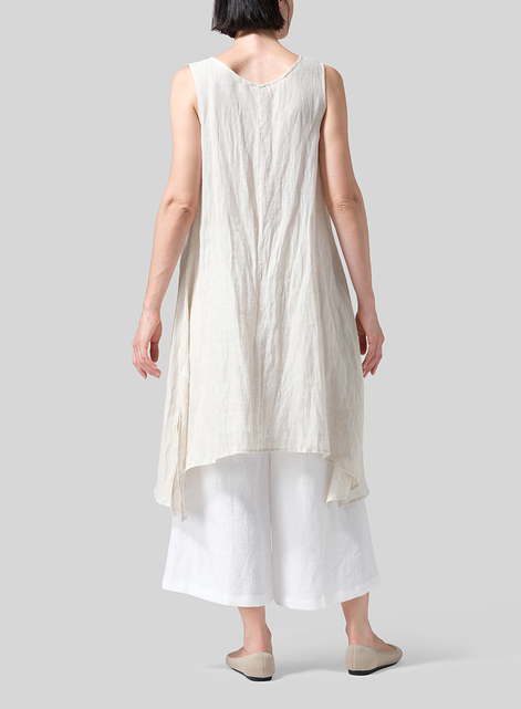 Woven Linen Sleeveless A-shaped Long Blouse
