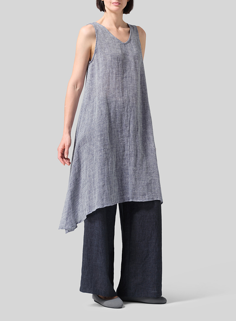 Woven Linen Sleeveless A-shaped Long Blouse