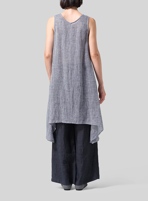 Woven Linen Sleeveless A-shaped Long Blouse