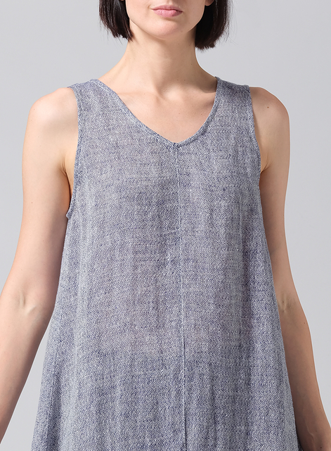 Woven Linen Sleeveless A-shaped Long Blouse