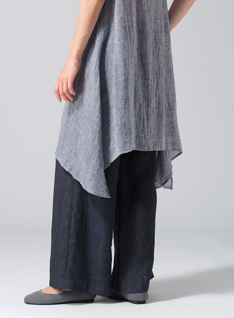 Woven Linen Sleeveless A-shaped Long Blouse