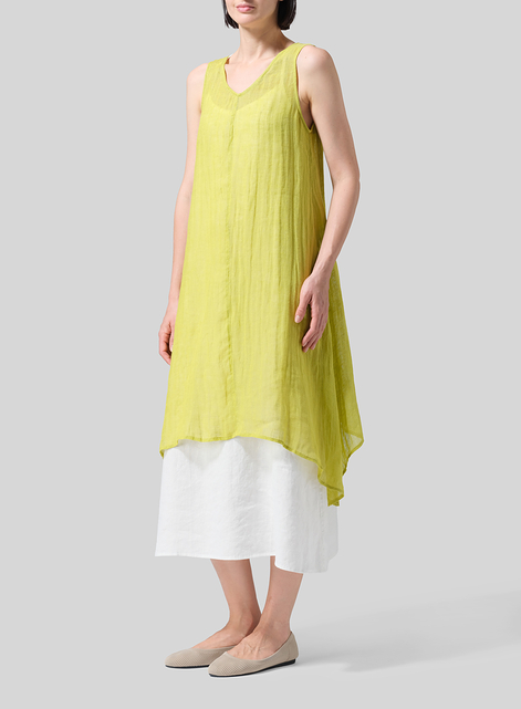 Woven Linen Sleeveless A-shaped Long Blouse