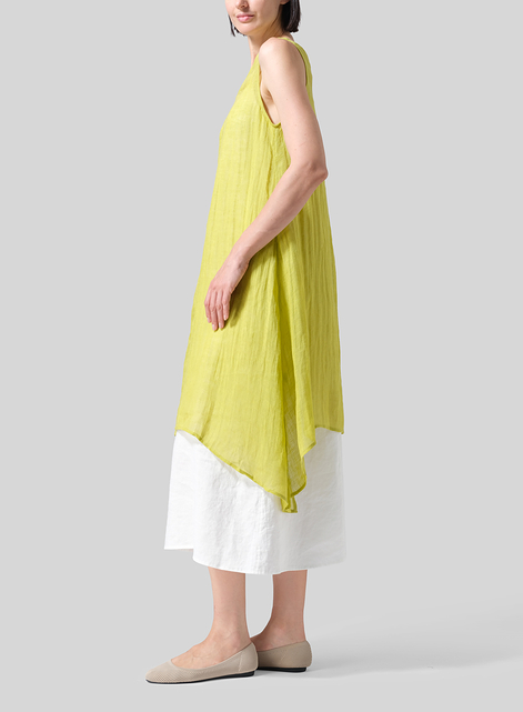 Woven Linen Sleeveless A-shaped Long Blouse