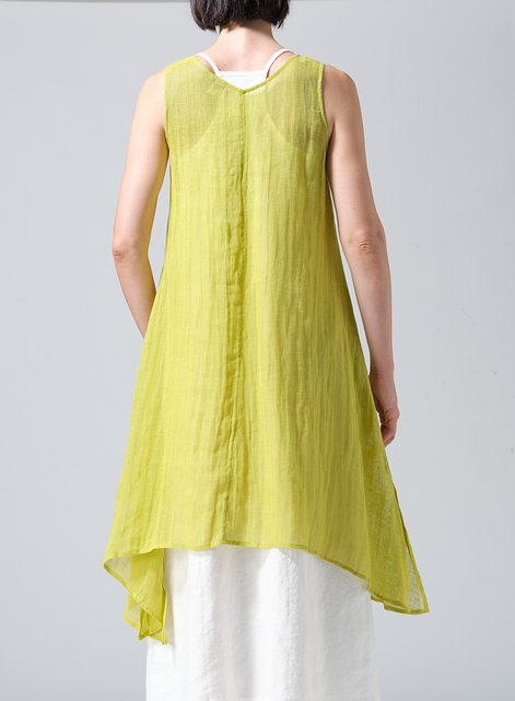 Woven Linen Sleeveless A-shaped Long Blouse