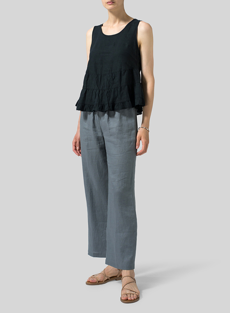 Linen Sleeveless Pleated Blouse